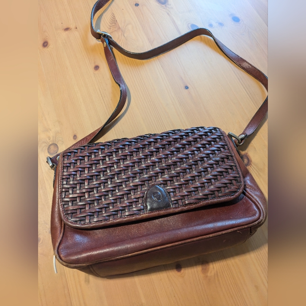 Brown Woven Leather Crossbody Bag